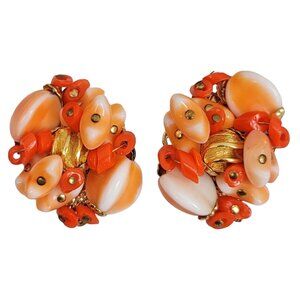 Alice Caviness Orange Glass Bead Clip-On Earrings, Signed K603